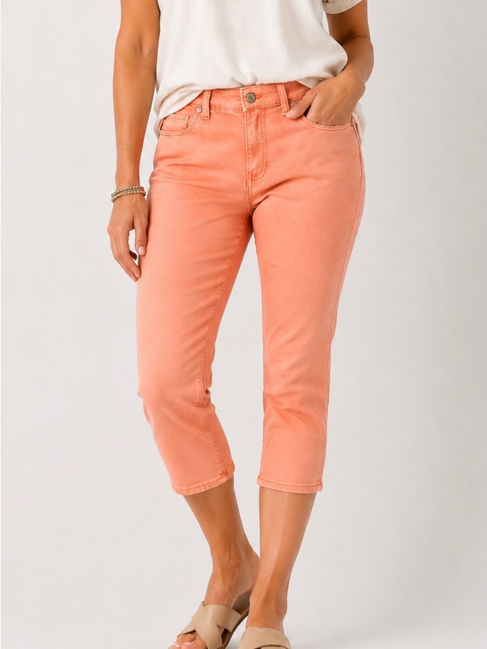 Talbots 6P Straight Crop Curvy Jeans Mid Rise Salmon Light Coral Pink Color - Picture 12 of 12